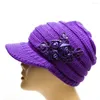 Bérets peau-touch jolies femmes hiver paillettes fleur décor béret chapeau coupe-vent large bord pour l'équitation