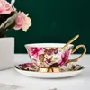 Cups Saucers Ceramic Saucer set Gold Rim Coffee cup High quality Flower Tea Bone china Breakfast Milk Cup Elegant Drinkware Gift