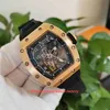 Hot Items Mens Watch High Quality 42mm x 50mm RM11-01-AG 11 Skeleton 18k Rose Gold Sport Watches Rubber Bands Transparent Mechanical Automatic Men's Wristwatches