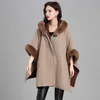 Pur Faux feminino de grande tamanho solto Cardigan Rex Rabbit Collar Capes Ponchos com capuz de tamanho grande casaco outono de inverno T2221102