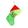 Chaussettes de décoration de Noël Grinch Green Hair Monster Bénéceau de bonbons Sac Candant Cadeau en gros en gros