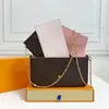 Lady Clutch Crossbody Felicie Pochette M61276 Axelv￤skor ￤kta l￤derhandv￤ska V￤ska pl￥nb￶cker 3 i 1 kvinnliga klaffp￥se guldkedja med l￥ddammv￤ska kvitto