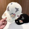 Ball Caps Butterfly Flower Rhinestone Baseball vrouwen wit zwart beige kaki mode warme chenille vizier hoed 56-58 cm herfst winter