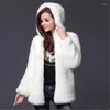 Pelliccia da donna Pelliccia sintetica da donna Giacca con cappuccio bianca a sezioni lunghe Moda elegante Cappotto imitazione donna Taglia grande S-3XL