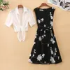 Vestidos de trabalho traje elegante vestido de duas peças na cintura alta mangas slim uma saia line bordado floral bordado branco top top belic feminino vintage