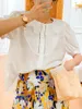 女性のブラウス2022夏の居心地の良い女性服フレンチ薄いカーディガンブラウストップコットンパフスリーブフリル襟女性シャツ