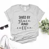 Saved by Grace and Coffee Tee Drukuj kobiety swobodne zabawne koszulka lady yong girl top