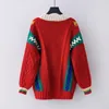 Damen Strick Damen Strickpullover 2022 Frau Frühling Herbst Strickjacken V-Ausschnitt Übergroße Pullover Mäntel Rote Tops Twisted Jacke