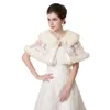 Ivory Faux Rabbit Fur Shawls with Embroidered Lace Tulle Ribbon Tie Warm Capelet and Wraps