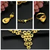 Necklace Earrings Set Dubai Gold Color Jewelry For Women Flower Pendant And 4PCS African Weddings Party Bride Gifts