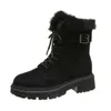 Pofulove Boots Women's Winter Shoes Fur Plush Warm Snow Ankel Booties Female Platform Chunky Botas Cow Suede L221018