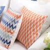 Kudde linne täcker hemdekorativ ikat blå redorange sicksack prickar abstrakt geometriskt fall 45 cm