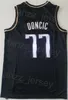 Männer verdienen Luka Doncic Basketball-Trikot 77, atmungsaktiv, bestickt und genäht, Marineblau, Weiß, Schwarz, Gelb, Grün, Hemd für Sportfans, Erklärung des Stadtverbandes