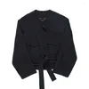 Men's Trench Coats High Waist Men's Profile Short Coat 2023 Stand Collar Single Button Black Bandage Windbreaker Oversize Jackets