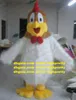 Traje de mascote de aparência bonita branca galo de peles comprido galo de galinha galinha chook desenho animado caráter mascotte marrom cabeça zz581 navio grátis