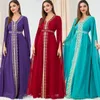 Etnische kleding Dubai Arabische jurk voor trouwfeest Chiffon Chiffon Lange mouw herfst dames Abaya v-neck kaftan elegante vrouw