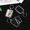 Keychains 100st PO Keychain Rectangle Transparent Blank Acrylic Insert Picture Frame Keyring Key Holder DIY Split Ring