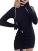 Casual Dresses Fall Spring Basic Bodycon Dress Sexig Lady Long Sleeve O Neck Stretch Slim Package Hip Party Club Mini Purple Black