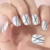 False Nails Round Short Glitter Lines Design Fake Art Press On With Full Cover Manicure Salon At Home Daily Wear Light