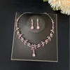 Collier boucles d'oreilles ensemble TREAZY plaqué or cristal rose mariée pour les femmes goutte d'eau tour de cou mariage bal cadeau