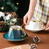 Cups Saucers Geometry Ceramics Coffee And Saucer Set With Spoon Gold Handle British Afternoon Tea Milk Rim Juice Water Drink Mug