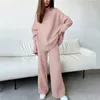 Women's Two Piece Pants Autumn And Winter Long Sleeved Wide Leg Fashion Loose High Collar Knitted Casual Women's Two-piece Set Suit