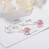 Orecchini pendenti Orecchini pendenti in argento S925 di lusso per donna con trifoglio e lunga nappa di foglie di albero Rosa Fragola Pietra di luna