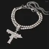 HAVÇLAR PUNK PARTİ BLING UZI TABİT TENİS ZİNCELİ KEWELRY Kadınlar için çok katmanlı Rhinestone Tabanca Kolye Homen