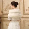 Ivory Faux Rabbit Fur Shawls with Silver Rhinestone & Lace Tassel Warm Fur Scarves and Wraps for Party Dresses