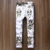 Men's Jeans Sokotoo Men's fashion flower colored 3D printed jeans White slim skinny stretch denim pants T221102