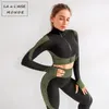 Ensembles actifs sans couture femmes 2 pièces ensemble Push Up Leggings haut soutien-gorge Yoga Sport Fitness vêtements Gym costume haut court taille haute