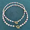 Choker 8-9mm Elegant Natural Freshwater Baroque Pearl Necklace Good Gold-plated O T Buckle Fashion Colorful Beads Girl Gift