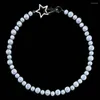 Choker Gothic Punk Reflective Perles Collier Lumineux Imitation Pearl Star Hip Hop Grunge Goth Y2K pour les hommes Femmes Unisexe