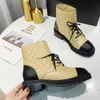 mujer cuero de vaca cremallera Botas cortas Hebilla de metal bota de diseñador Dama de cuero con cordones Letra SHoes moda Otoño invierno Zapatos planos de mujer Tamaño grande 35-41-42 caja