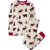 Christmas Pajamas Set Xmas Elk Bear Print Top and Pants Holiday Sleepwear