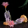 Decorative Figurines Buddha Machine Color-changing Lotus Lamp Ancient Glass Bergamot LED Permanent Light Temple Supplies