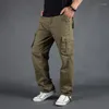 Mäns byxor Men Pure Cotton Solid Casual Thicked Straight Overalls Men Khaki Pant Tide Brand Work Plus Szie Trousers Elastic