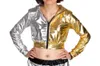 レディースジャケットヘロプロースブランドファッション女性ゴールドシルバートップジャズヒップホップダンスパフォーマンスダンサーwithi aフードコートジャケット
