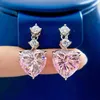 Boucles d'oreilles en argent Sterling S925 pour femmes, bijoux de luxe exquis, paillettes, diamant, cœur, Zircon rose, 12 12mm, 2022
