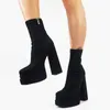 High Boots Heel Woman 2022 Winter Devil Punk Platform Shoes Plus Size Head Side Zipper Fashion Solid Low L221018