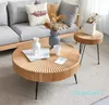 Living Room Furniture Japanese creative log round tea table low table family Annual ring Striped Decorative