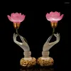 Decorative Figurines Buddha Machine Color-changing Lotus Lamp Ancient Glass Bergamot LED Permanent Light Temple Supplies
