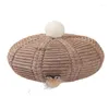 Basker y1ue 19.68-23.62 "Söt mode stickad ull basker hatt fransk stil med dekoration för flickor kvinnor dam