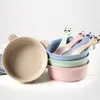 Bowls Baby Feeding Tableware Cartoon Panda Kids Dishes Wheat Straw Eating Dinnerware Set Anti- Training Bowl Spoon