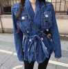 Jesienne kobiety designerskie kurtki dżinsowe damskie litery guziki w stylu sprężyny szczupły dla damskich stroju kurtki dżinsy OutSize klasę wiatrówki