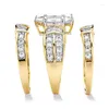 Anillos de boda tamaño 5-11 joyería de lujo corte de pera blanco CZ 925 SilverGold piedras simuladas mujeres 3 en 1 anillo para pareja conjunto de regalo