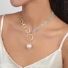 Chains Luxury Crystal Tennis Chain Necklace For Women Young Girls Wedding Bride Vintage Rhinestones Big Bead Pendant Aesthetic Jewelry