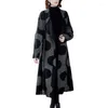 Women's Trench Coats Big Wave Point Mid-length Large Lapel Middle-aged Mother Overcoat Autumn Winter Splicing Printing Women'