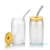 2022 Favor Beer Mugs with Bamboo Lid Straw Tumblers DIY Blanks Frosted Clear Can Shaped Cups Heat Transfer Cocktail Iced Coffee Whiskey