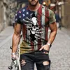 Erkek Tişörtleri 2022 Amerikan Bayrağı 3D Baskı Tasarımı Yaz Erkekler Giyim T-Shirt Kısa kollu Sokak Harajuku Retro Büyük boyutlu